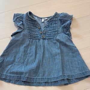 Janie and Jack Chambray Pleated Flutter-Sleeve Top - Blue 18-24